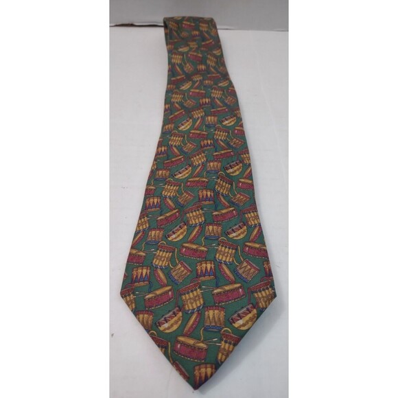 Salvatore Ferragamo Other - VTG Salvatore Ferragamo Tie Drum Print 100% Silk Green Necktie